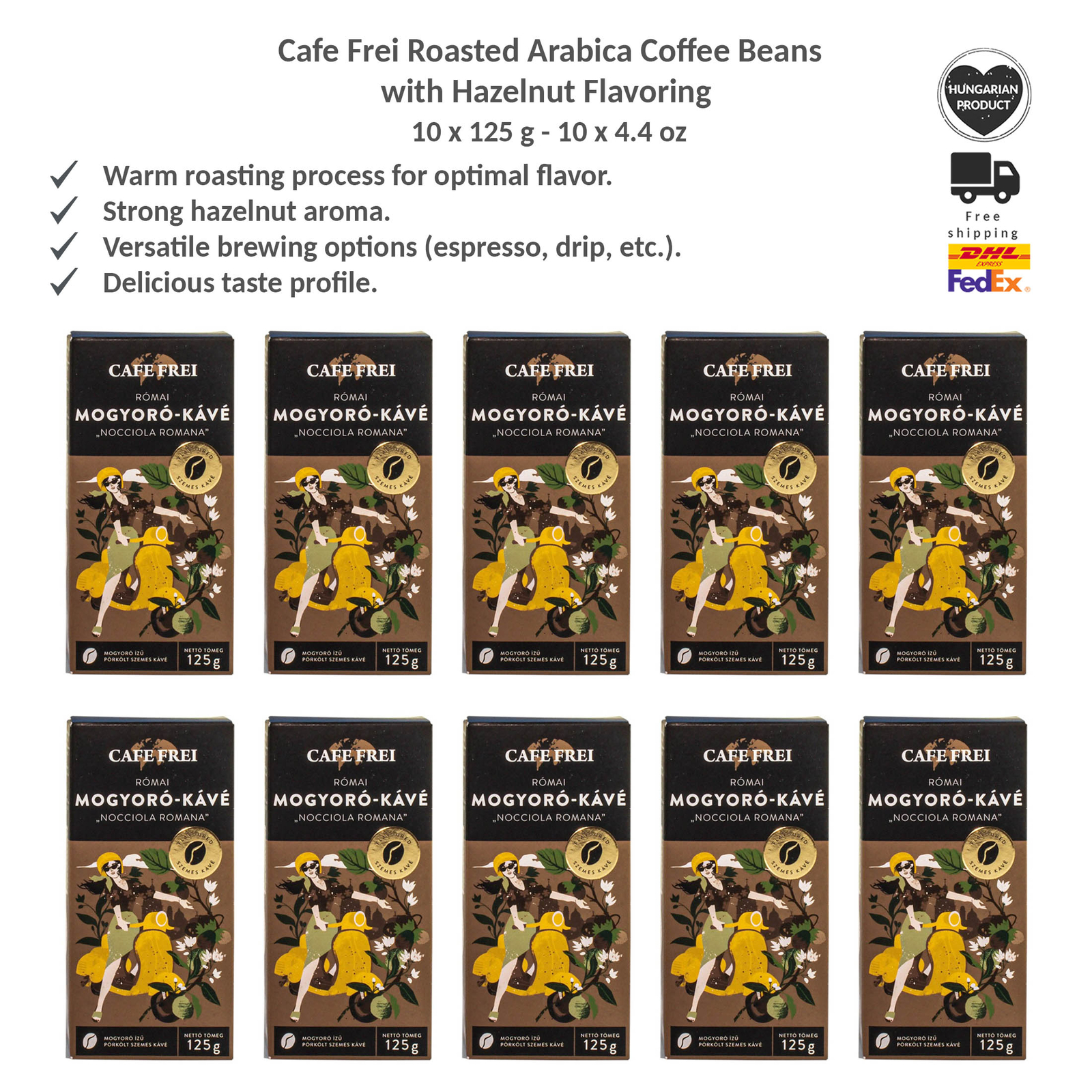 Cafe Frei Roman Hazelnut Flavored Coffee - Roasted 100% Arabica Beans 125gx10