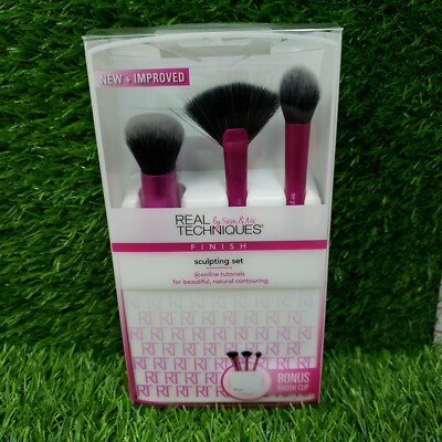 Real Techniques Sam & Nic Finish 3 piece Sculpting Set Fan Setting Brush Cup
