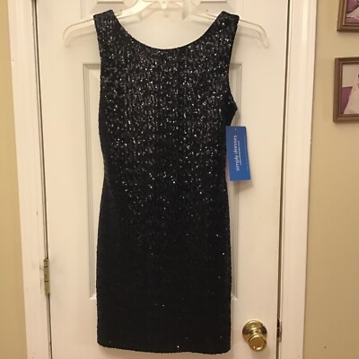 Sleeveless S Black Sequin Mini Prom Cocktail Party Dress Sheath V Back NWT Lined