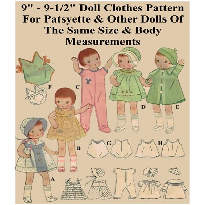 9'' - 9-1/2'' Doll Clothes Pattern For Patsyette Vintage 1930s Sewing Pattern