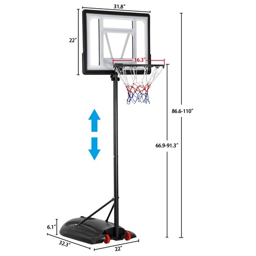 Portable Basketball Hoop Goal System Adjustable Height PVC Backboard Outdoor
