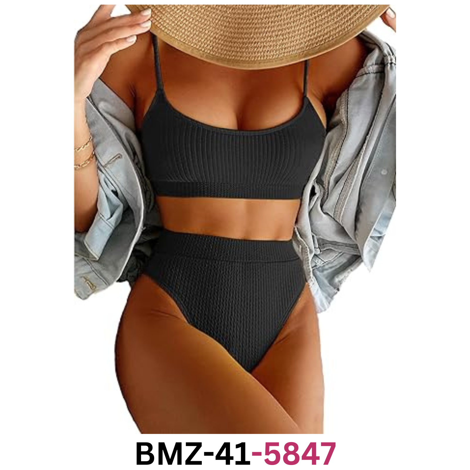 Lilosy High Waisted Tummy Control Bikini Ribbed Sporty Brazilian Swimsuit Set S