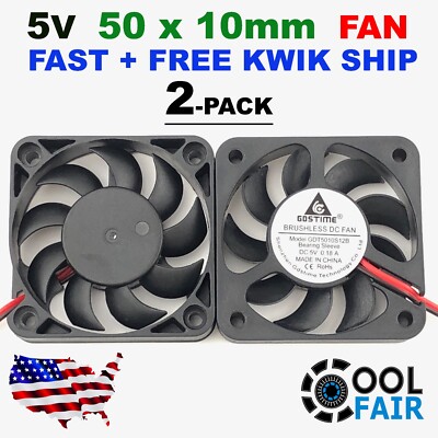 5V 50mm Cooling Computer Fan 5010 50x50x10mm DC 3D Printer 2-Pin US Ship 2-Pack