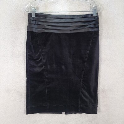 Sisley Womens Skirt Size US 12 EU 40 Black Faux Velvet Pleated Waist Pencil