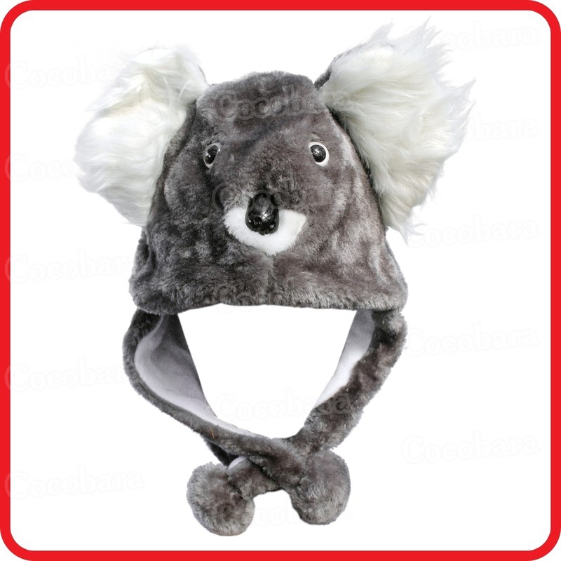 KOALA BEAR SILVER GREY ANIMAL CARTOON PLUSH FLUFFY HOODED HAT