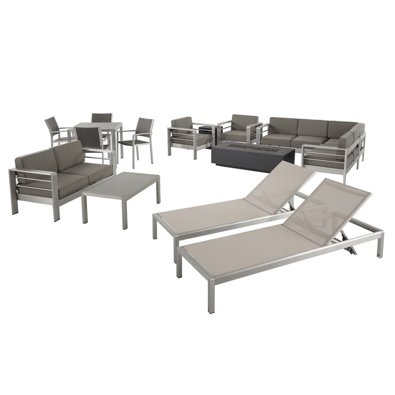 Cherie Outdoor Estate Collection with Fire Pit and Tempered Glass