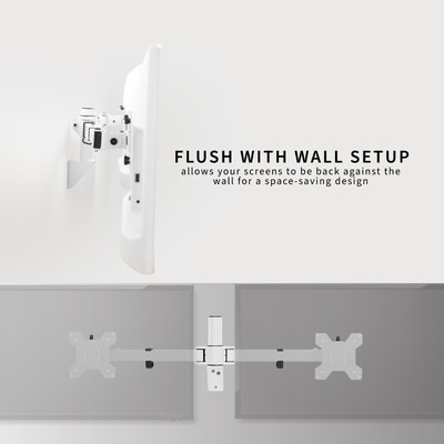 VIVO White Steel Telescoping Flush Wall Mount for Dual 21" to 32" Monitors