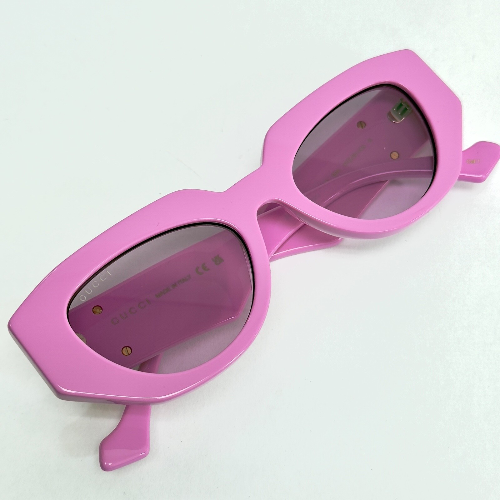 Pre-owned Gucci Pink 1421 Geometric Gold Logo Gg1421s Runway Sunglasses 004 Authentic