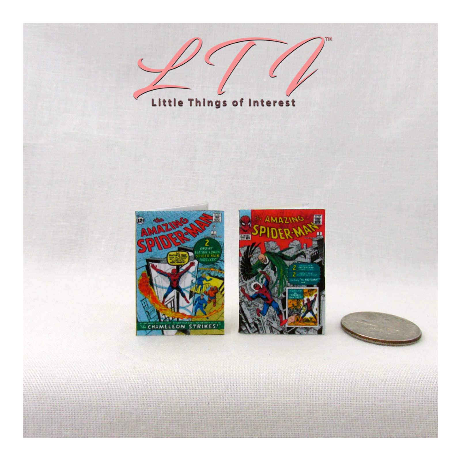 SPIDER-MAN COMIC BOOKS 2 Dollhouse Miniatures Illustrated Readable 1:12 Scale