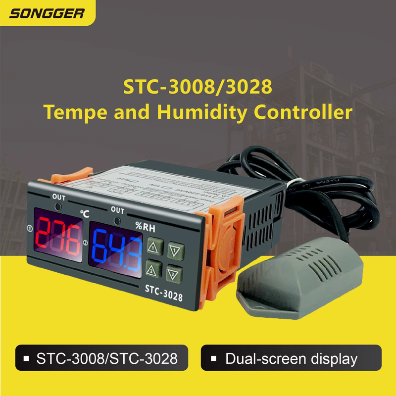 STC-3008/3028 Temp and Humidity Controller Digital Dual Relay Thermostat 12V 24V