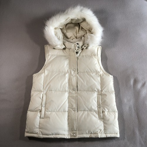 Gap Down Puffer Vest Women's M White Jacket Removable Hood