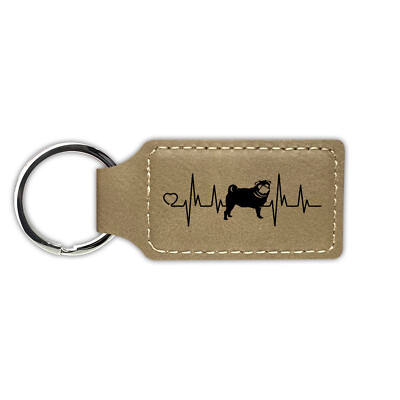 Pug Heartbeat Lifeline Keychain Leatherette - Laser Engraved - love dog