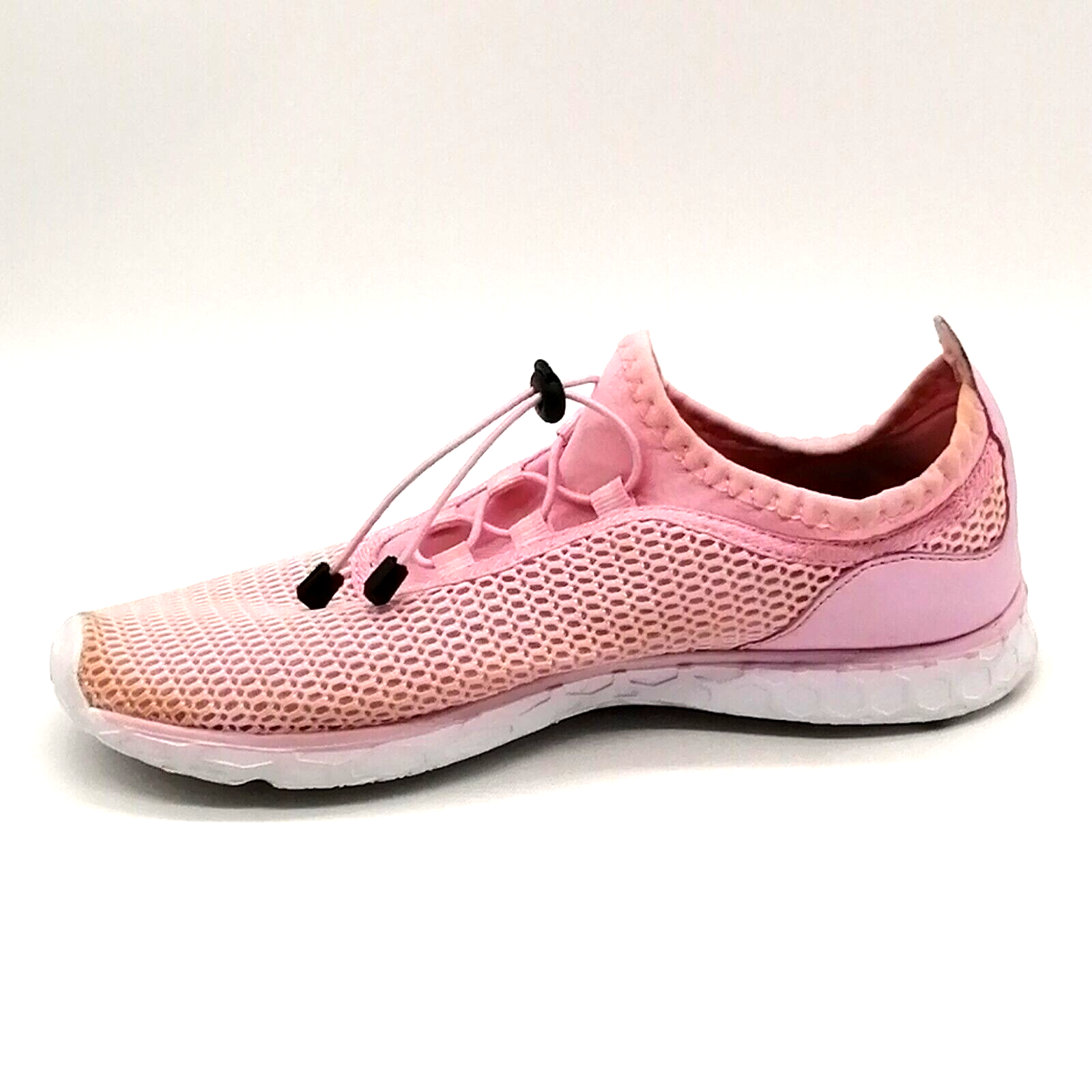 Womens Lace Up Mesh Sneaker Water Shoe Pink Bungee Laces