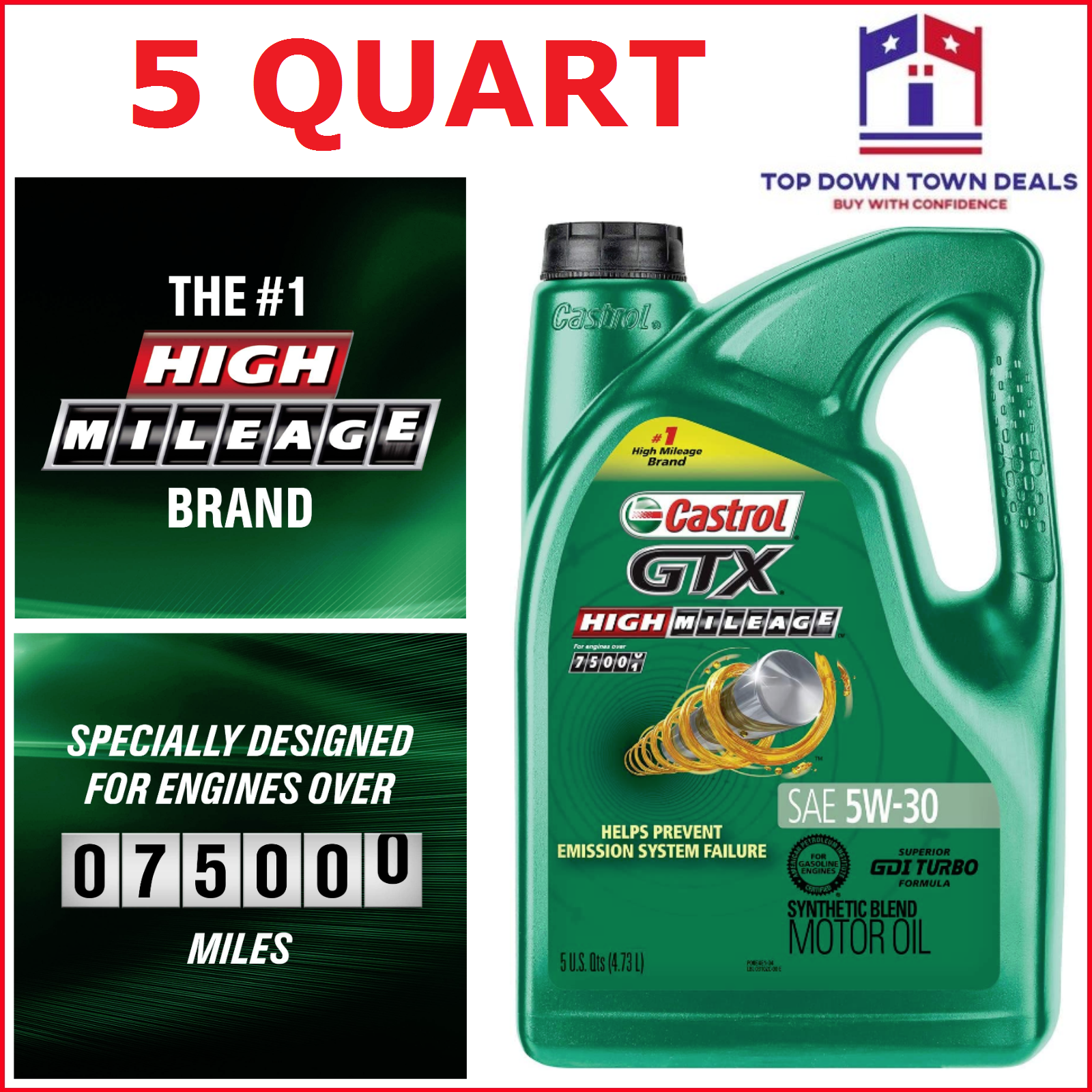 Castrol 03102 Gtx High Mileage 5w-30 Synthetic Blend Motor ...