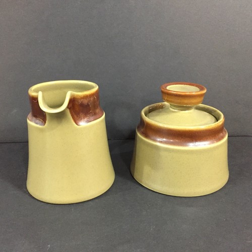 Vintage Mid Century Noritake Primastone Sea Mist Creamer Sugar Set Green 8310