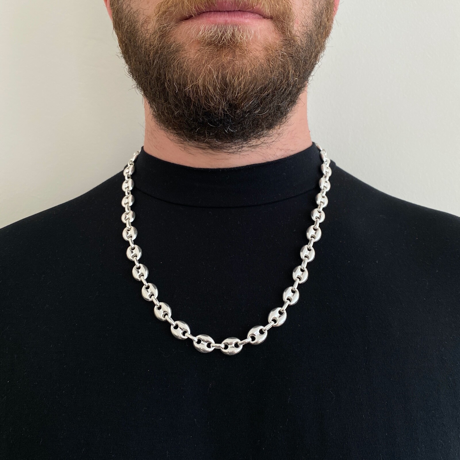 Pre-owned Handmade Mens Puffed Mariner Chain Necklace Hollow 9mm 61gr 925 Silver Sterling 36"