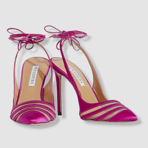 Pre-owned Aquazzura $795  Women's Purple Unfaithful Strappy Pumps Heel Shoes 37.5 Eu/7.5 Us