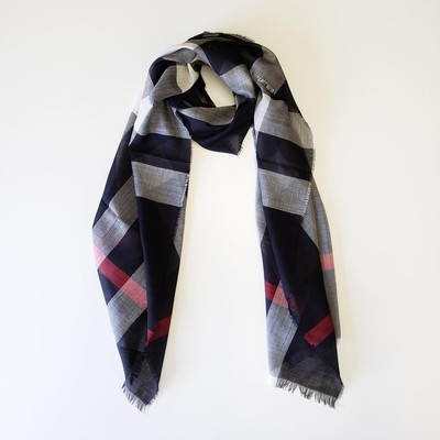 Burberry Navy Blue Check Gauze Shawl Wool/Silk Scarf/Wrap | NWT | $450