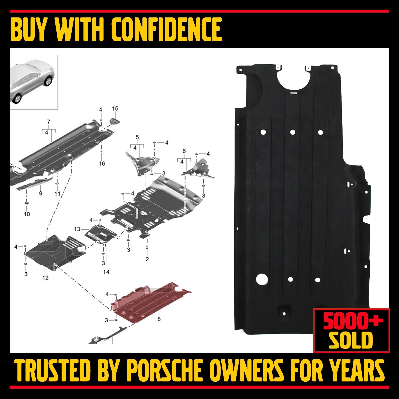 PORSCHE Macan 2014-2024 RIGHT Underbody Radiator Splash Shield Cover 95B825206
