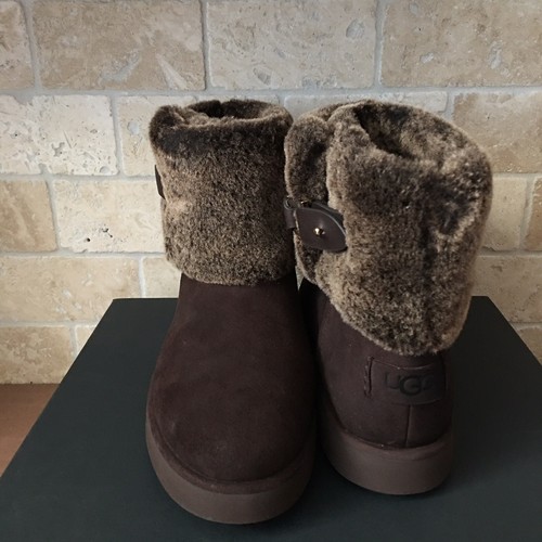 Pre-owned Ugg Classic Berge Mini Dark Roast Suede Shearling Ankle Boots Size Us 10 Womens