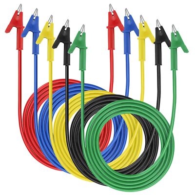 5Pcs Alligator Clips Test Leads Dual Ended Wire Cable w/ Insulators Clips, 6.56'