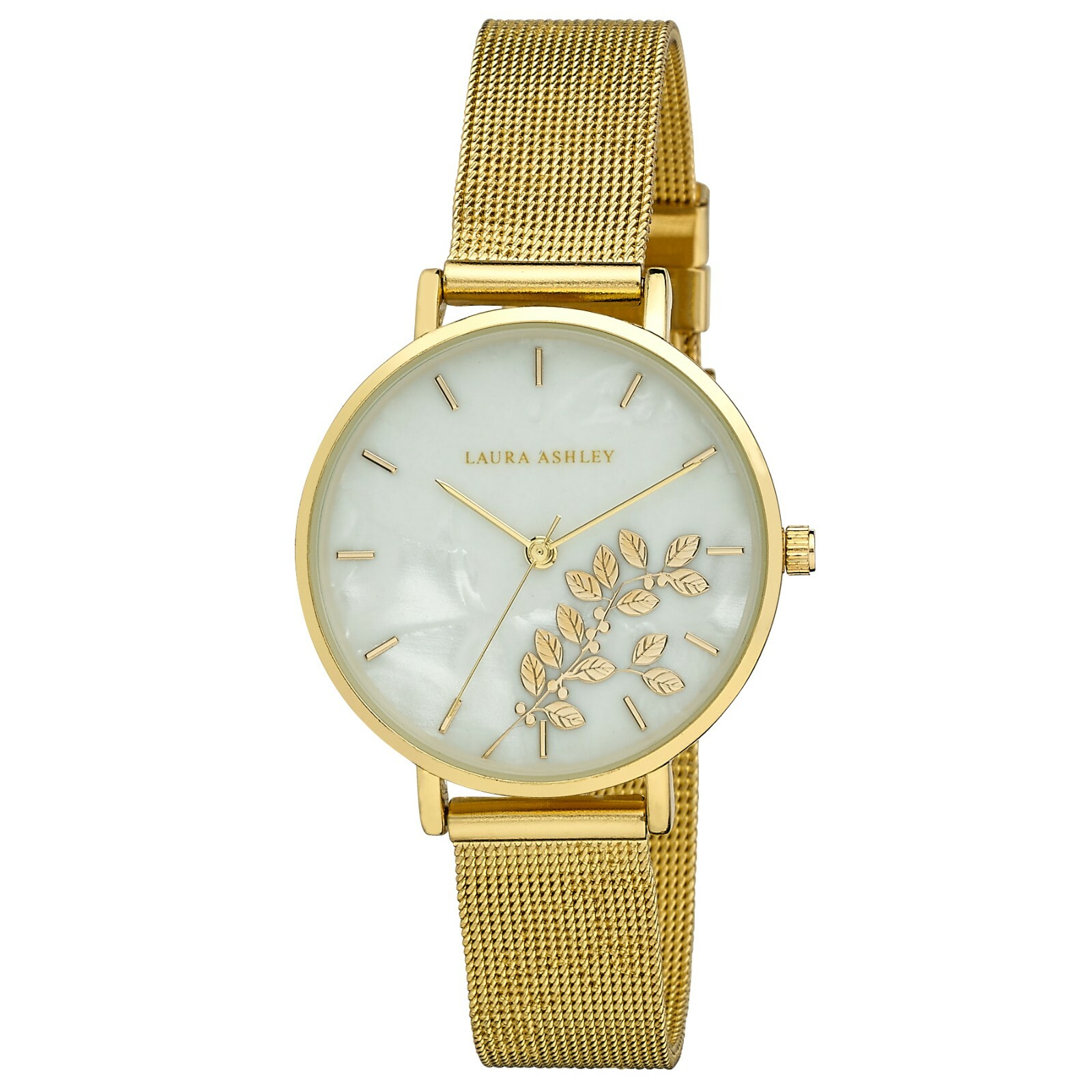 LAURA ASHLEY LAURA ASHLEY WOMENS 34MM ENGRAVED FLORAL PRINTED MESH STRAP WATCH