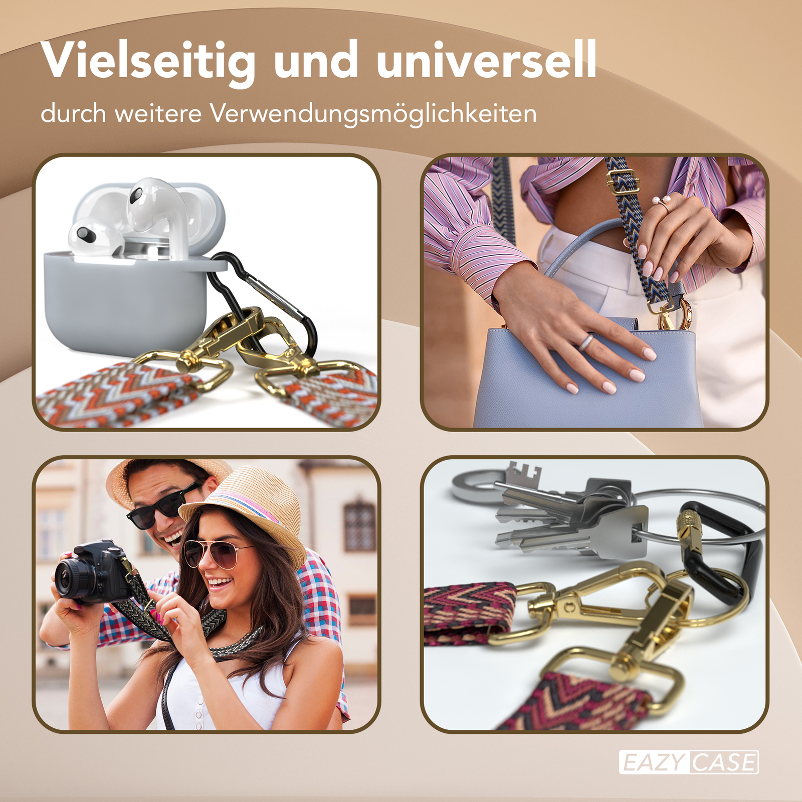 Handyband Mit Klebepatch – Haltegurt & Schlüsselband Für Alle Smartphones Mit Vollhülle (4 Stück, Schwarz)