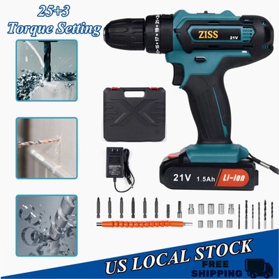 21V Cordless Electric Drill Set 2 -Speed Electrilc Drill/Driver Tool w/ Bits Set