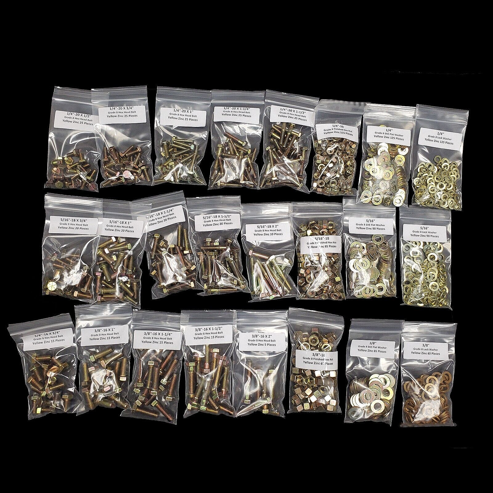 (1,120) Piece Grade 8 Hex Head Bolt / Washer / Nut Assortment Refill Kit #1R