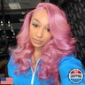 Lady Miranda Pink Wig Loose Wave Lace Part Wig Nature Curly Synthetic Heat Resistant Weave Full Wigs for Black Women (Pink)