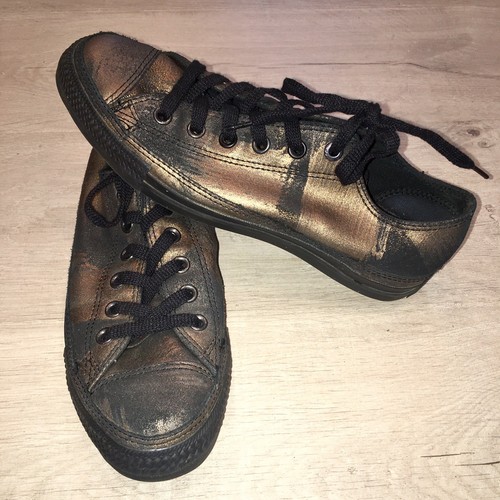 CONVERSE All Star Lace Up Sneakers Metallic Suede Blackgold Sz M 6 W 8 130557C