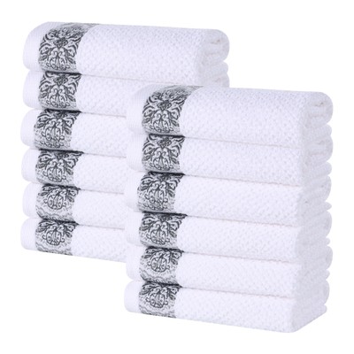 Medallion Cotton Face Towels/Washcloths, Absorbent, Textured Jacquard, Quick-...