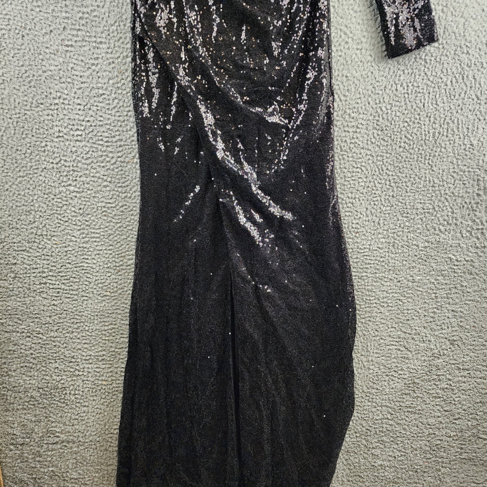 AQUA One Sleeve Sequin Gown Women's 2 Black Rosette Detail Back Zip Closure L/S - Picture 5 of 16