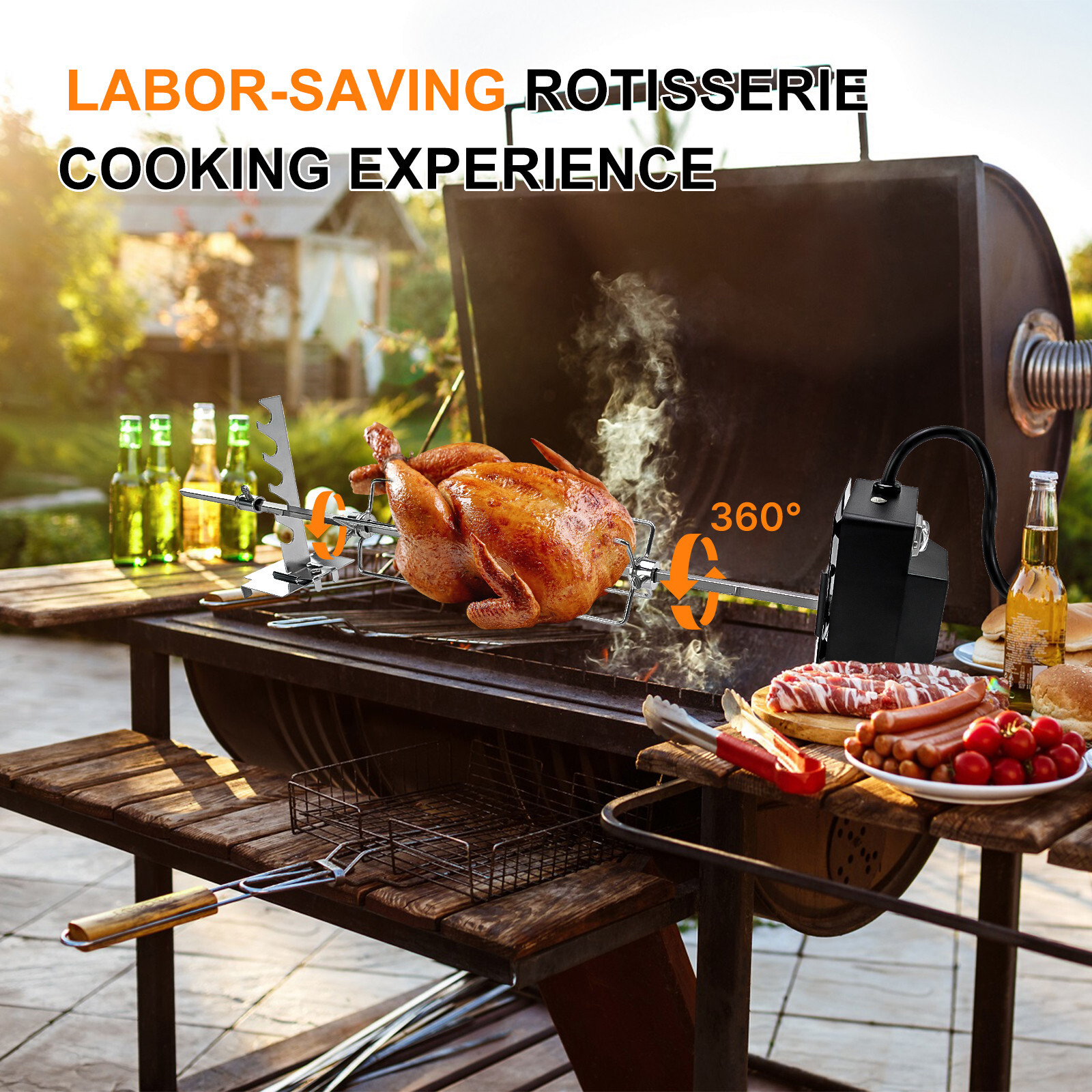 28" Electric BBQ Rotisserie Grill Kit 4W Roaster Electric Rotisserie Motor Kit