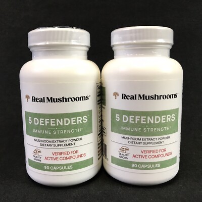 2 Bottles Real Mushrooms Organic 5 Defenders Mushroom Blend Immune Strength 2/25
