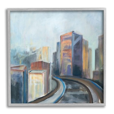 Contemporary Cityscape Painting Abstract Railway Though Urban Skyline, Design...