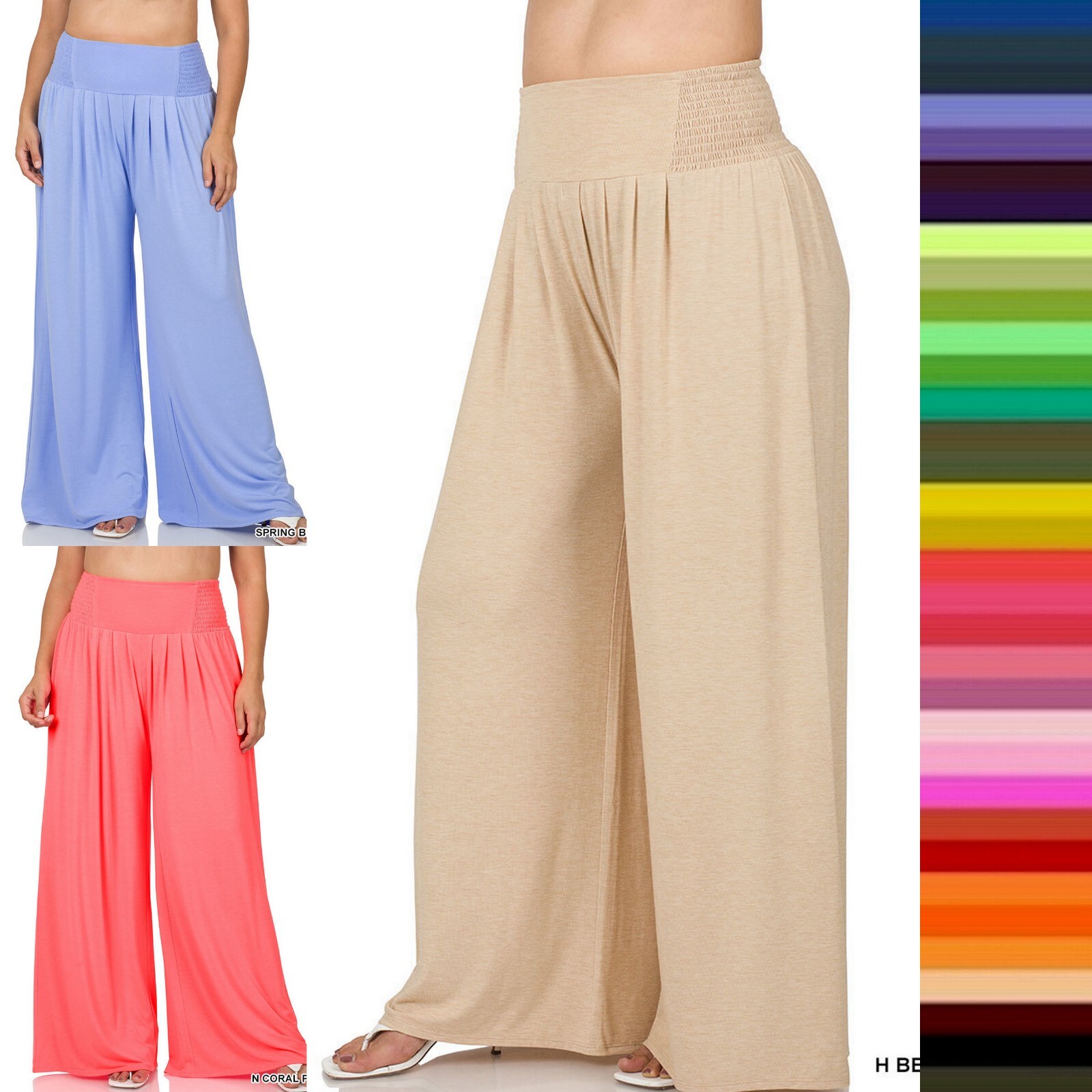 1X 2X 3X Women's Plus Size Wide Leg Pants Smocked Waist Soft 1X 2X 3X Women's Plus Size Wide Leg Pants Smocked Waist Soft