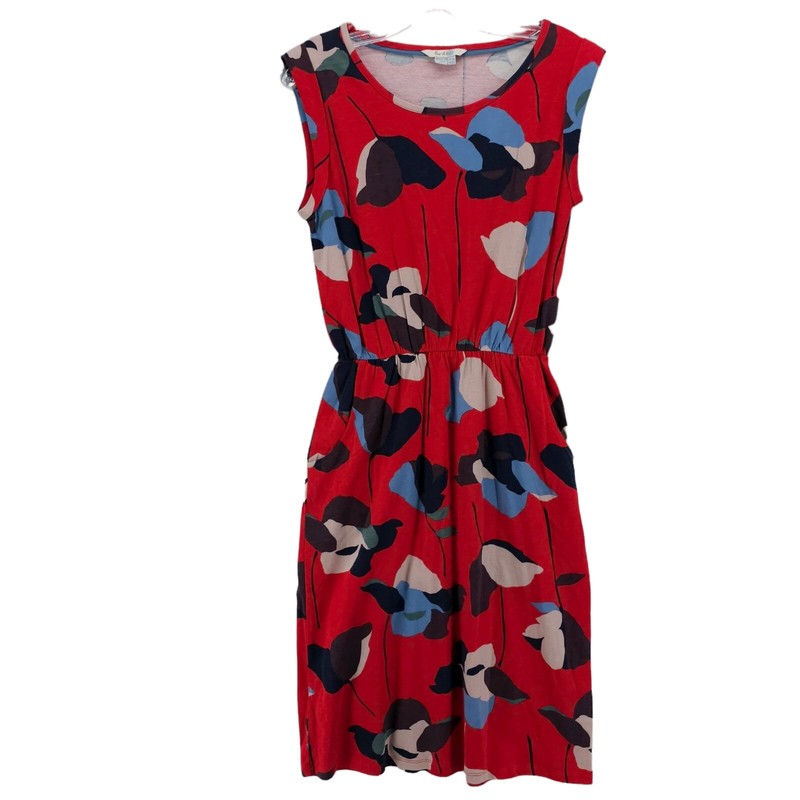 BODEN Red Floral Sleeveless Dress Modal Cotton Pockets Colorful US 6L