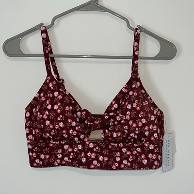 Beach Betty Red Floral Swimsuit Top Size Medium by Miracle Brands NWT