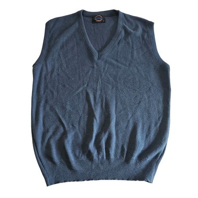 Vintage Jantzen Mens Navy Blue V-Neck Sweater Vest Made in USA Knit Sleeveless L
