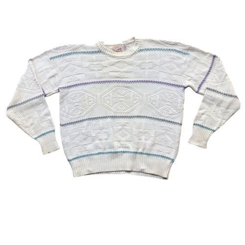 Vintage The Fox Collection White Cable Knit Sweater Medium