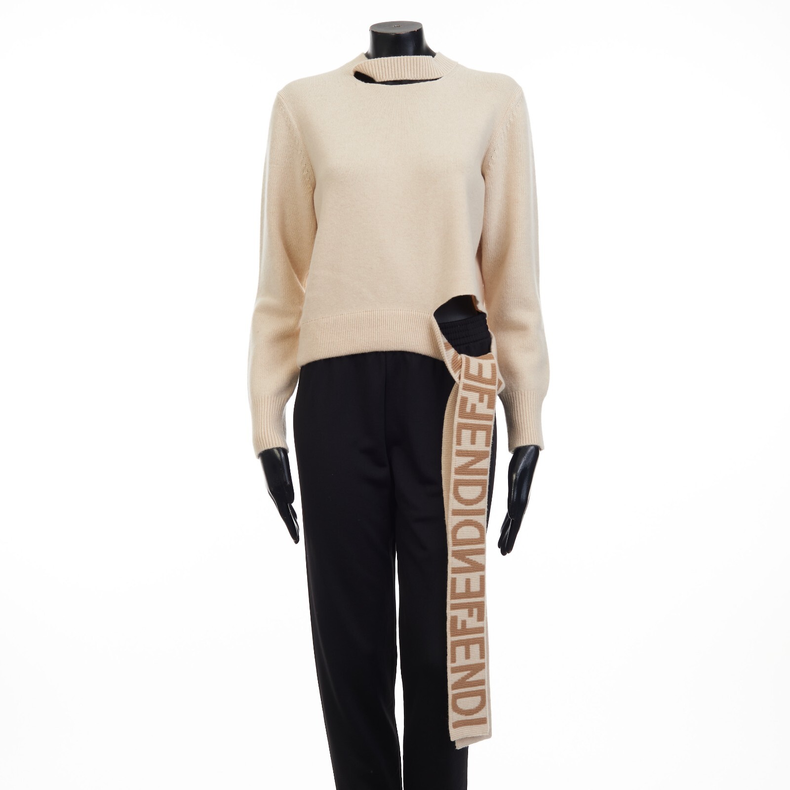 Pre-owned Fendi 1980$ Beige Cashmere & Wool Sweater -  Mirror Logo Motif