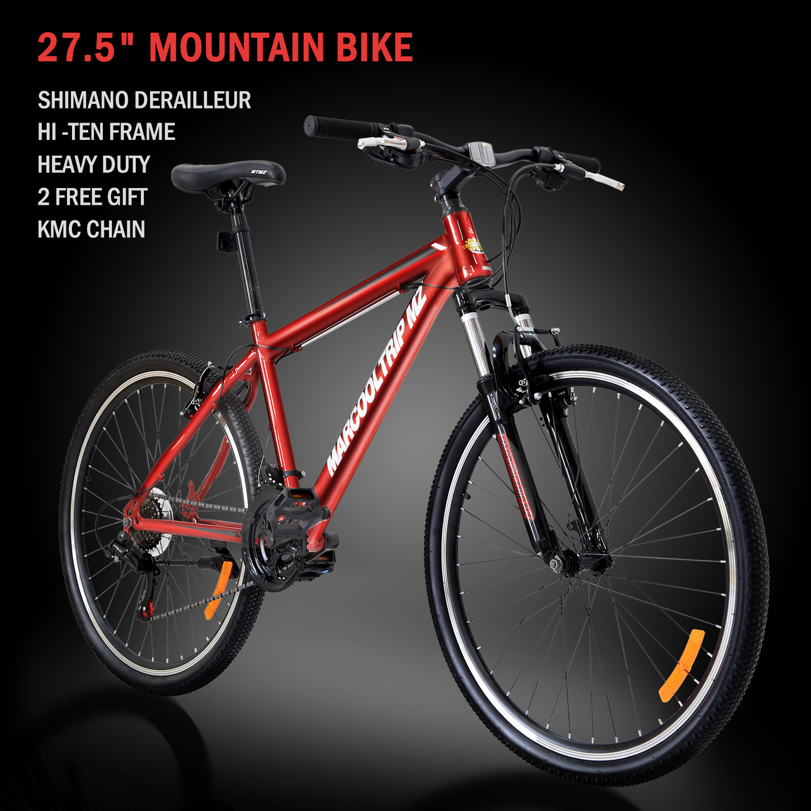 27.5" Men's Mountain Bike Hybrid 21 Speed Suspension Shimano Bicycle Sports Red