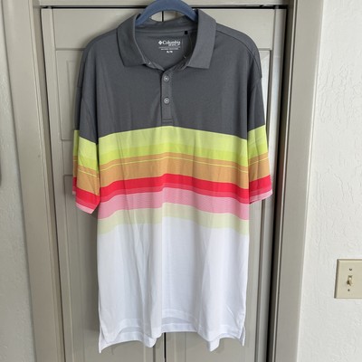 Columbia Men's Golf Polo Shirt Omni Wick Stinger Striped Polo Gray Red White XL