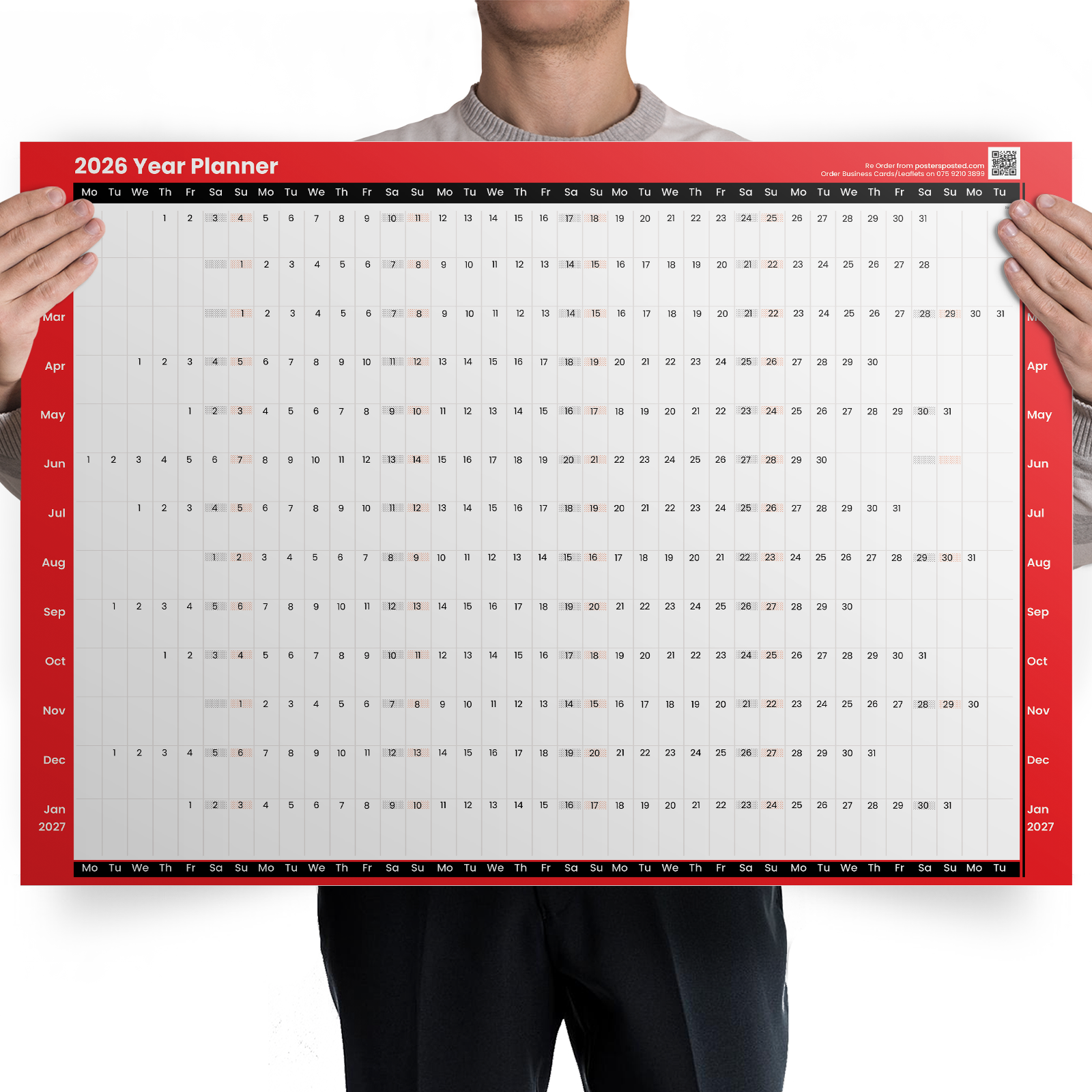 2026 Annual Year Calendar Wall Planner Home Office RED Annual Calendar A4-A1