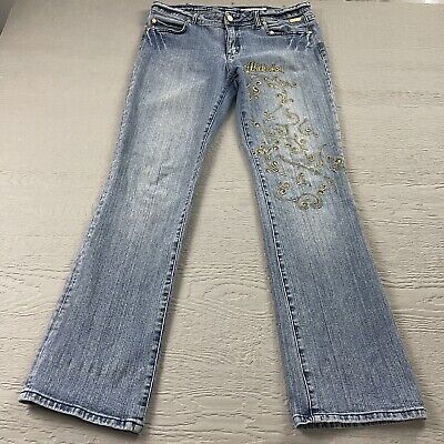 Akdmks Jeans Womens 36X32 Blue Flared Western Ranch Y2K Denim Workwear Embroider