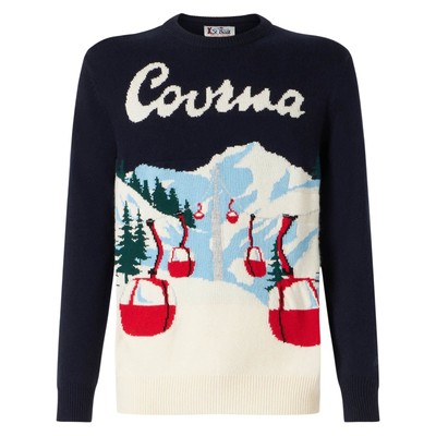 Pre-owned Mc2 Saint Barth Man Sweater With Courmayeur Postcard In Blue