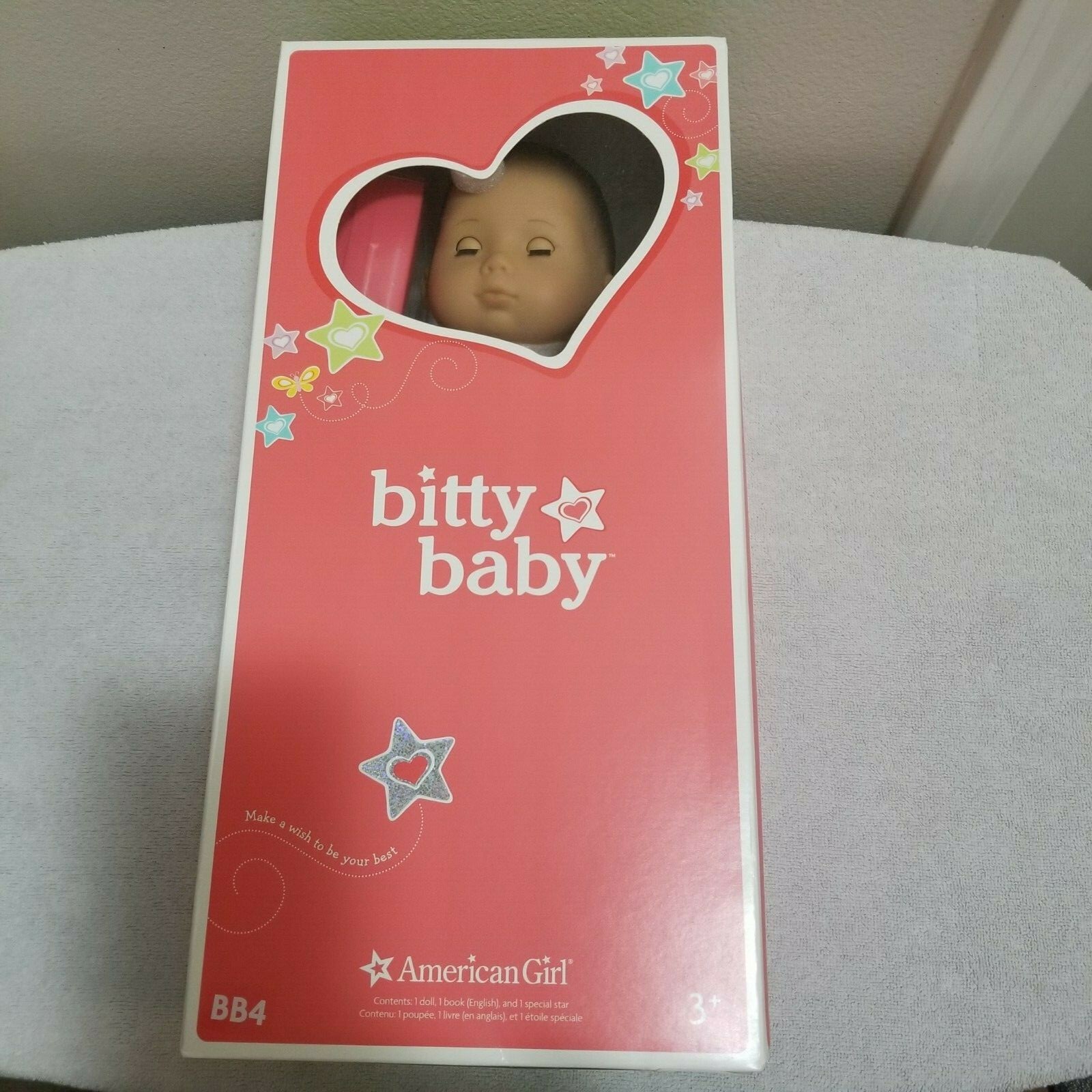 New American Girl Bitty Baby Doll Light Skin Dark Brown Hair + New Fluffy Duck