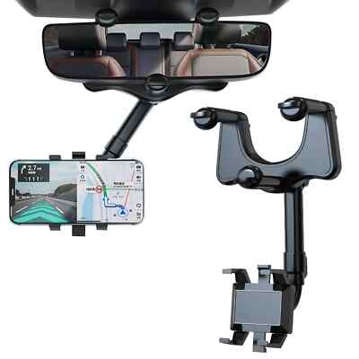 360° Car Phone Holder Rotatable And Retractable Rearview Mirror Mount Universal