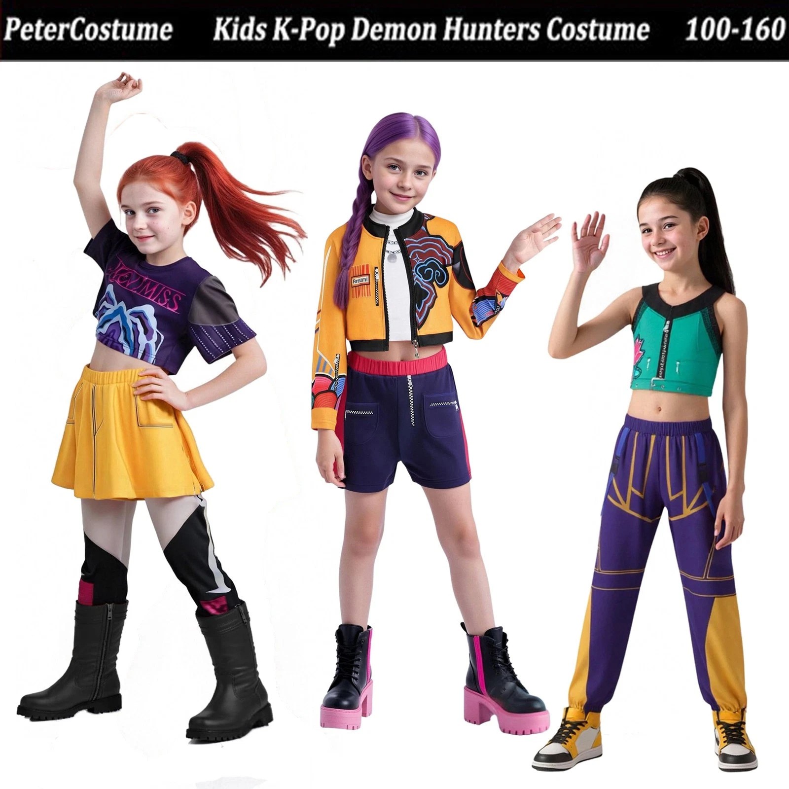 Kids Girls K-Pop: Demon Hunters Rumi Mira Zoey Cosplay Costume